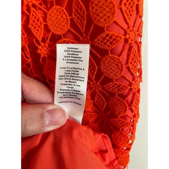Talbots Lace Fit & Flare Dress orange pockets short sleeve square neckline 12p - Picture 8 of 8